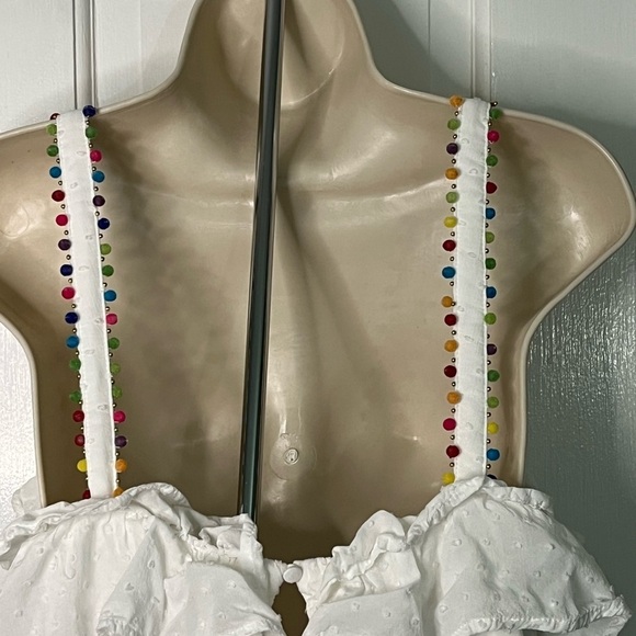 Honey Belle Swiss Dot Flounce Ruffle Pom Pom Trim Mini Dress Size M Flirty Girly - Picture 6 of 11